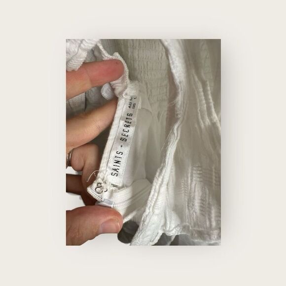 Saints & Secrets White Ruffle Flutter Mini Dress Tie Back Size Large - Picture 5 of 6